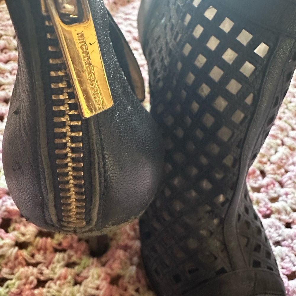 Michael Kors Black Heeled Boots with Gold Accents